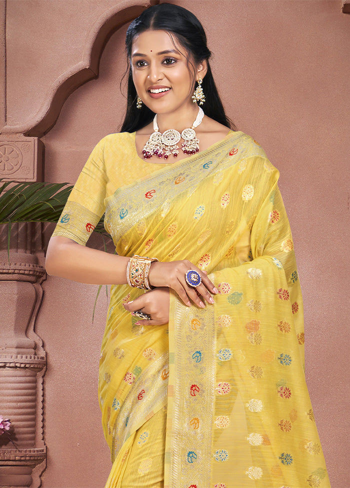 Yellow Cotton Saree With Blouse Piece