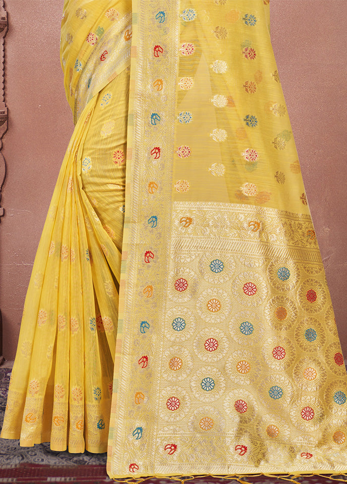 Yellow Cotton Saree With Blouse Piece