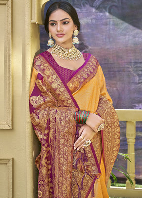 Mustard Spun Silk Saree With Blouse Piece