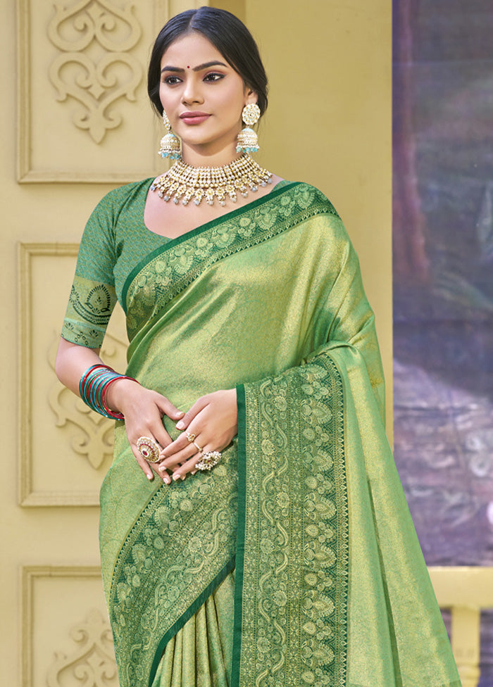 Light Green Spun Silk Saree With Blouse Piece