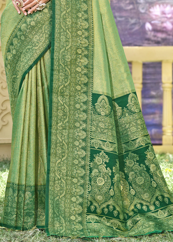 Light Green Spun Silk Saree With Blouse Piece