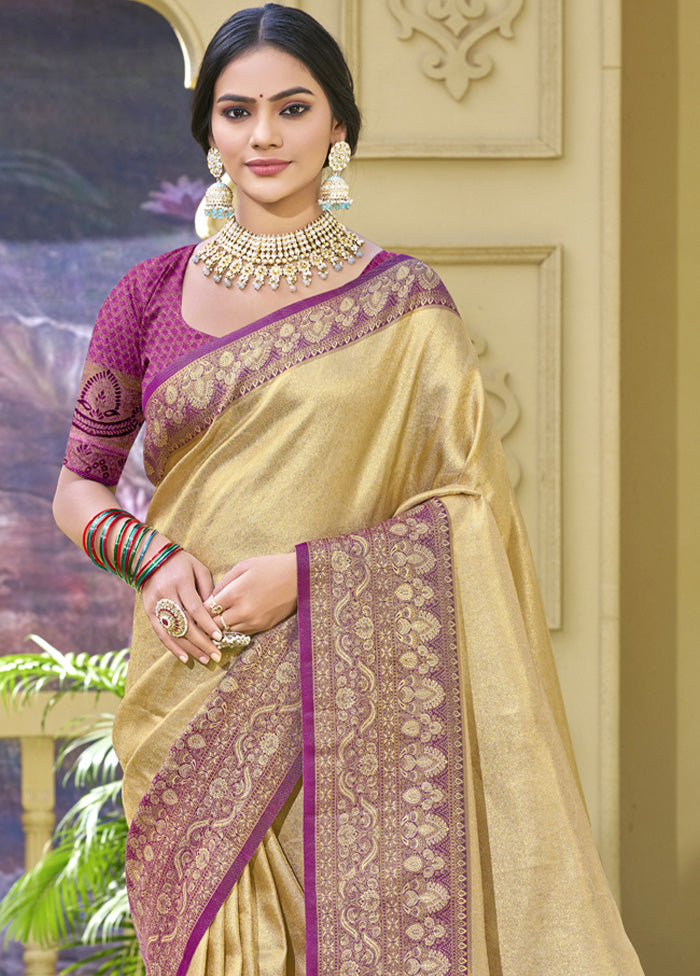 Cream Spun Silk Saree With Blouse Piece