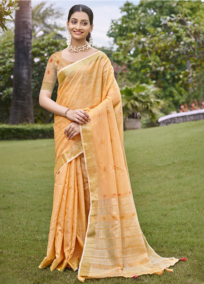 Peach Cotton Saree With Blouse Piece