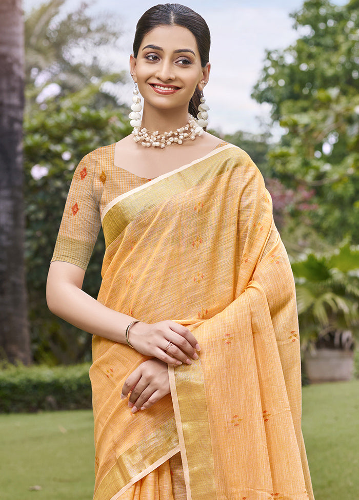 Peach Cotton Saree With Blouse Piece