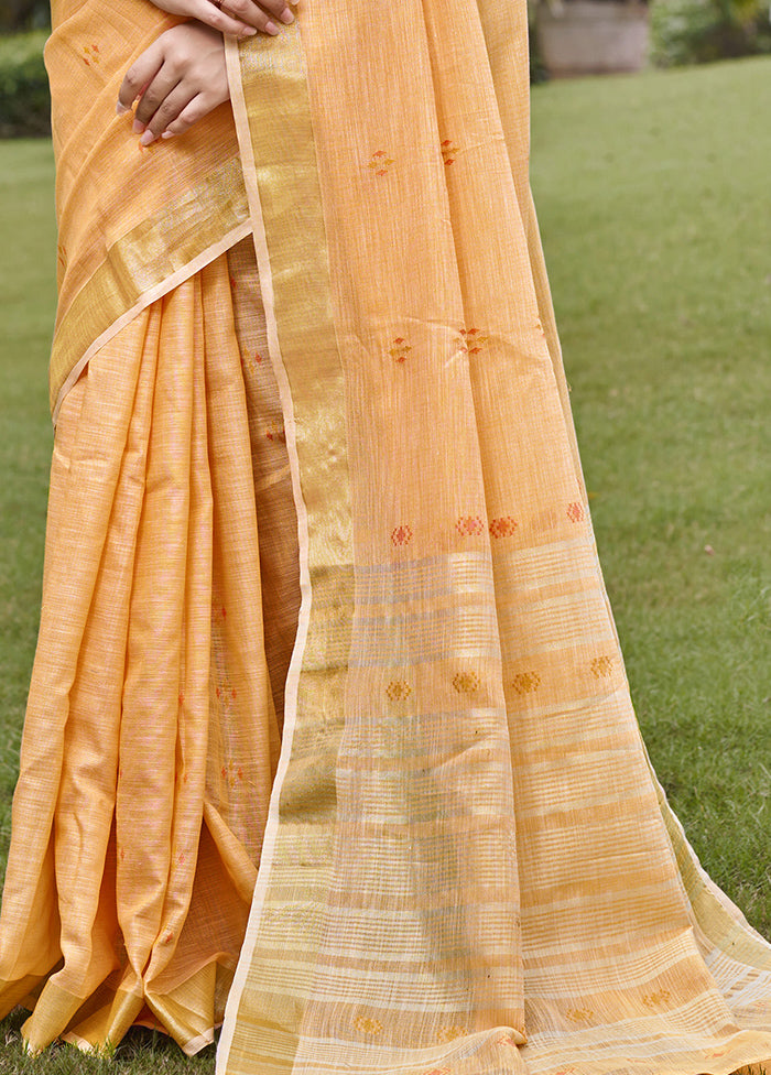 Peach Cotton Saree With Blouse Piece