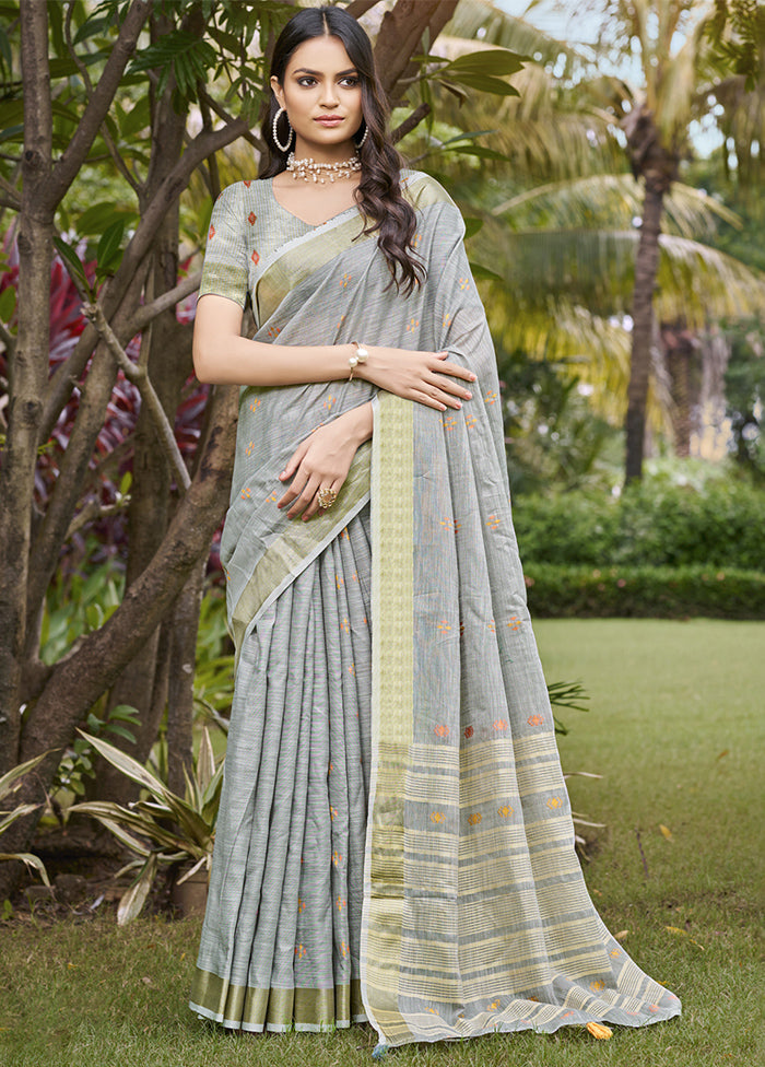 Grey Cotton Saree With Blouse Piece