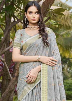 Grey Cotton Saree With Blouse Piece