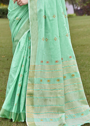 Turquoise Cotton Saree With Blouse Piece