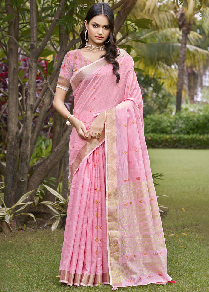 Pink Cotton Saree With Blouse Piece