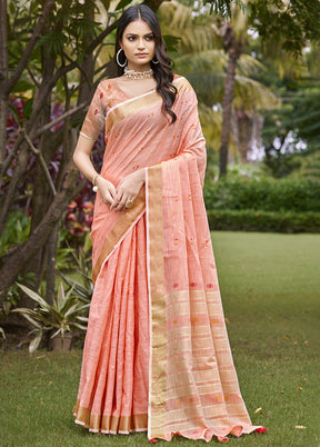 Light Pink Cotton Saree With Blouse Piece