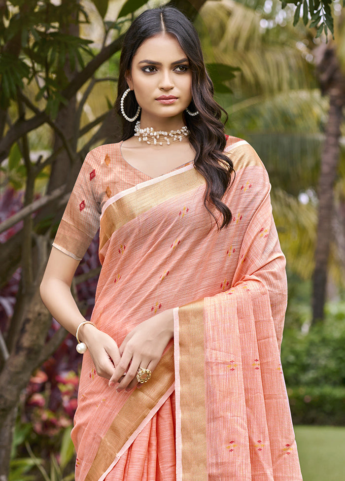 Light Pink Cotton Saree With Blouse Piece