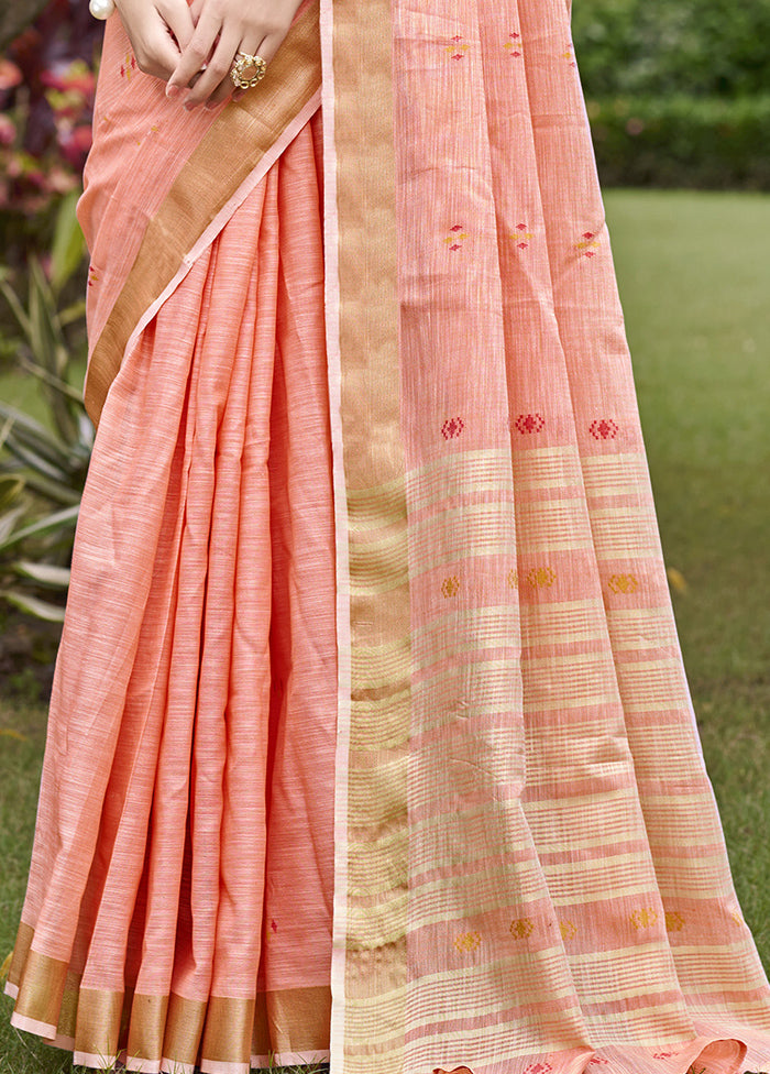 Light Pink Cotton Saree With Blouse Piece