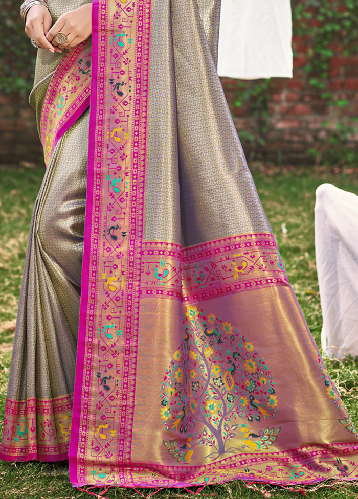 Grey Spun Silk Saree With Blouse Piece