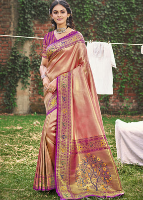 Peach Spun Silk Saree With Blouse Piece