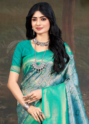 Turquoise Dupion Silk Saree With Blouse Piece - Indian Silk House Agencies