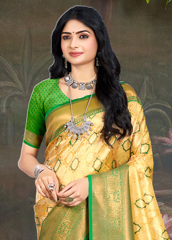 Yellow Dupion Silk Saree With Blouse Piece - Indian Silk House Agencies
