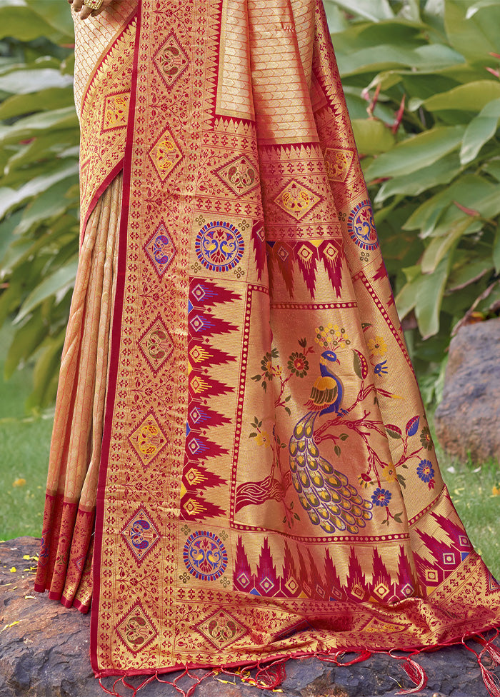 Peach Dupion Silk Saree With Blouse Piece