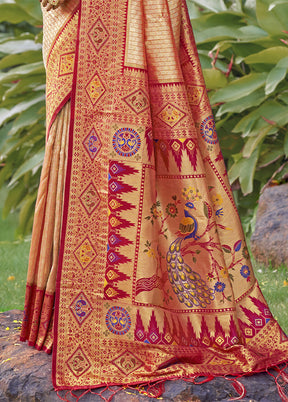 Peach Dupion Silk Saree With Blouse Piece