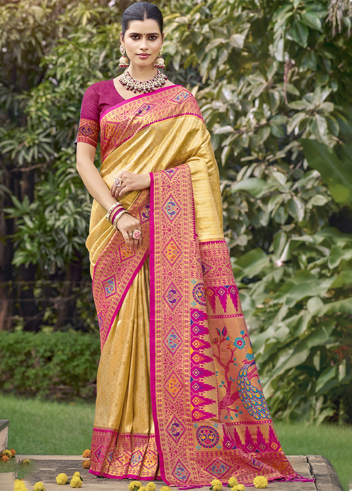 Beige Dupion Silk Saree With Blouse Piece