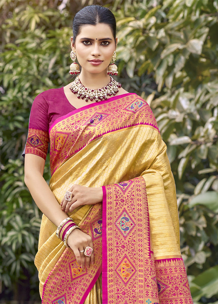 Beige Dupion Silk Saree With Blouse Piece