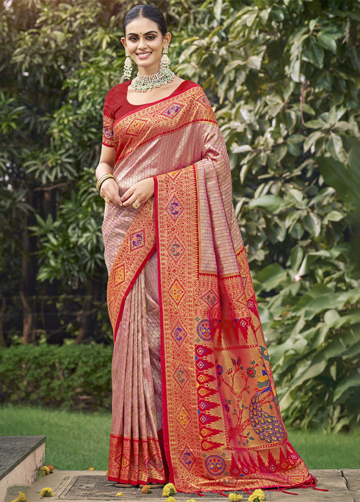 Red Dupion Silk Saree With Blouse Piece