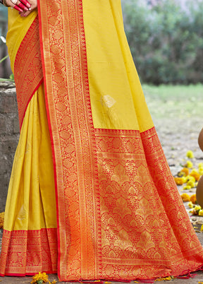 Yellow Dupion Silk Saree With Blouse Piece