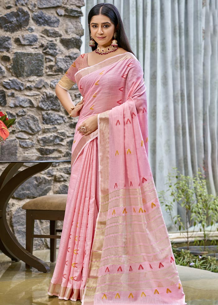 Pink Cotton Saree With Blouse Piece