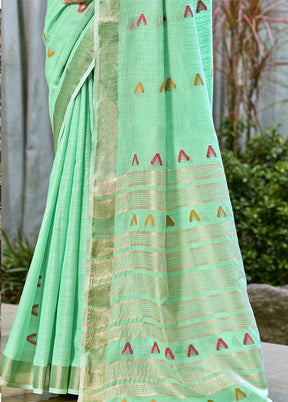 Turquoise Cotton Saree With Blouse Piece