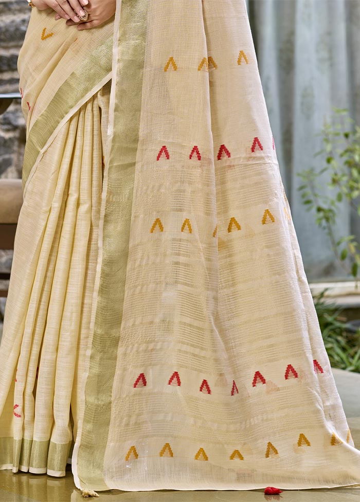 Beige Cotton Saree With Blouse Piece