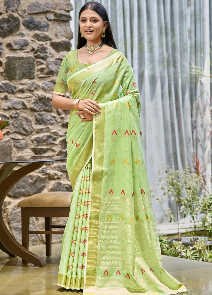 Light Green Cotton Saree With Blouse Piece