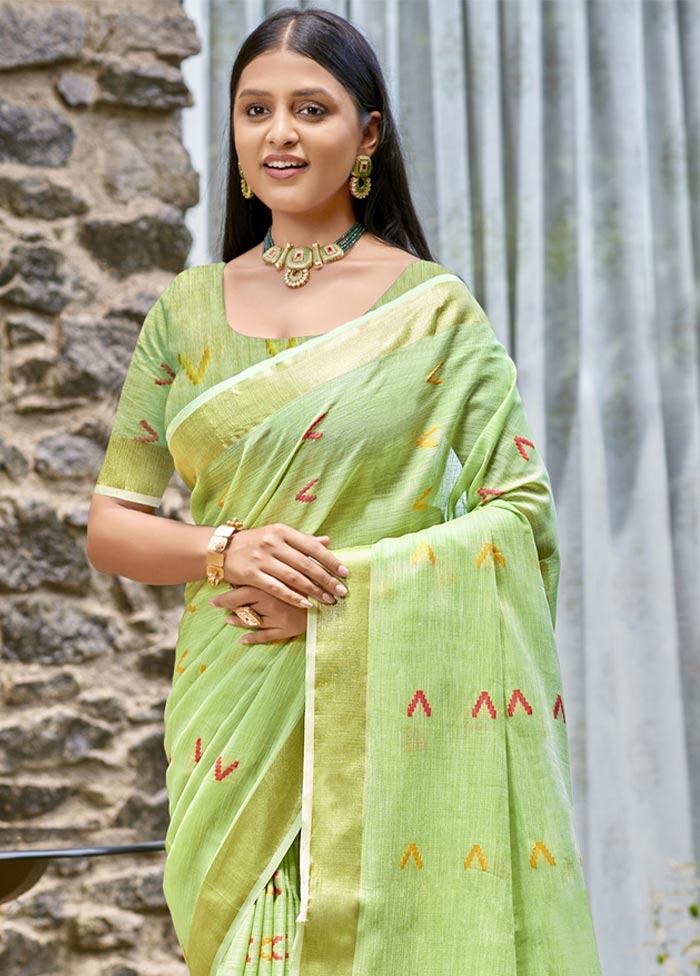 Light Green Cotton Saree With Blouse Piece