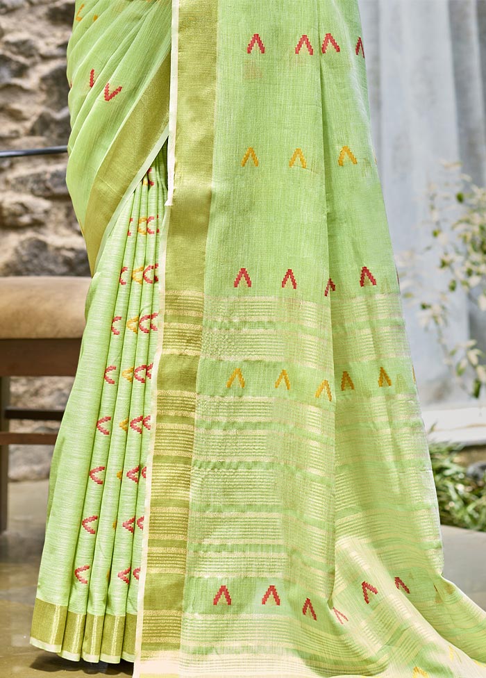 Light Green Cotton Saree With Blouse Piece