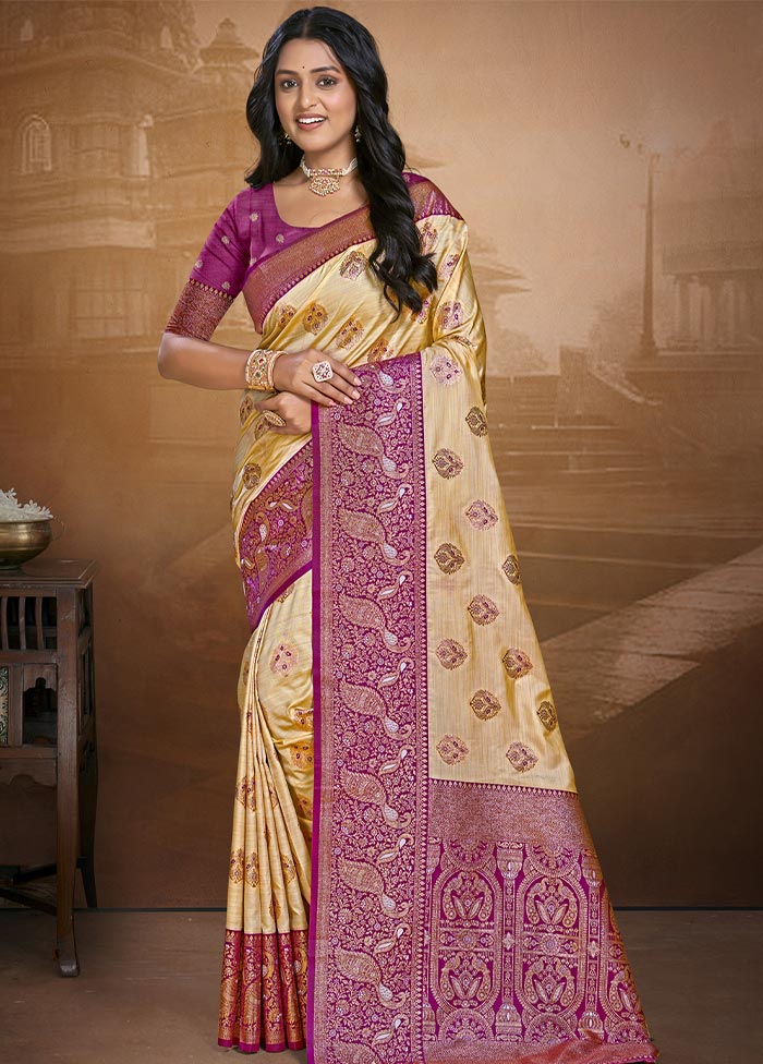 Beige Dupion Silk Saree With Blouse Piece