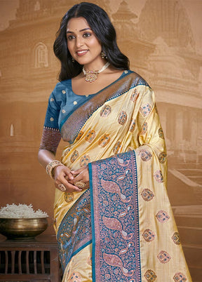 Beige Dupion Silk Saree With Blouse Piece