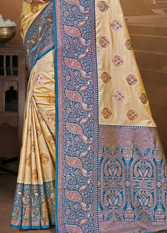 Beige Dupion Silk Saree With Blouse Piece