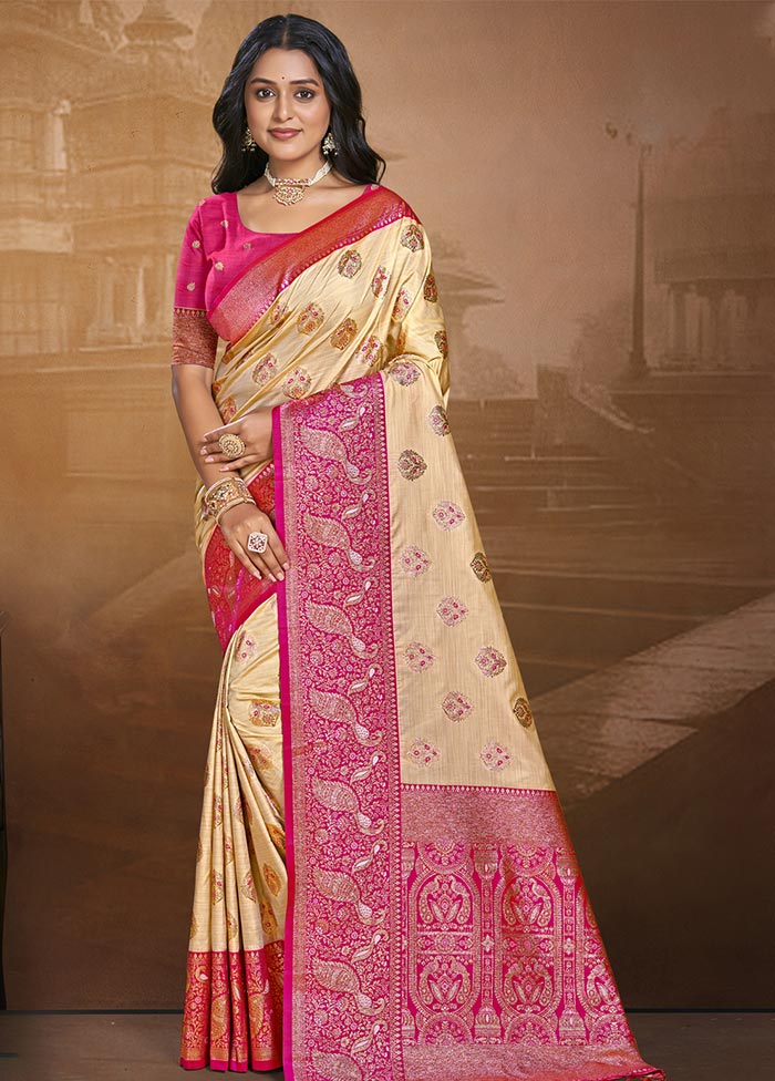 Beige Dupion Silk Saree With Blouse Piece