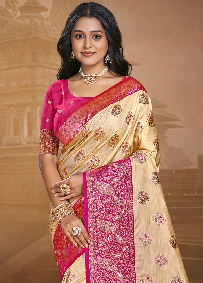 Beige Dupion Silk Saree With Blouse Piece