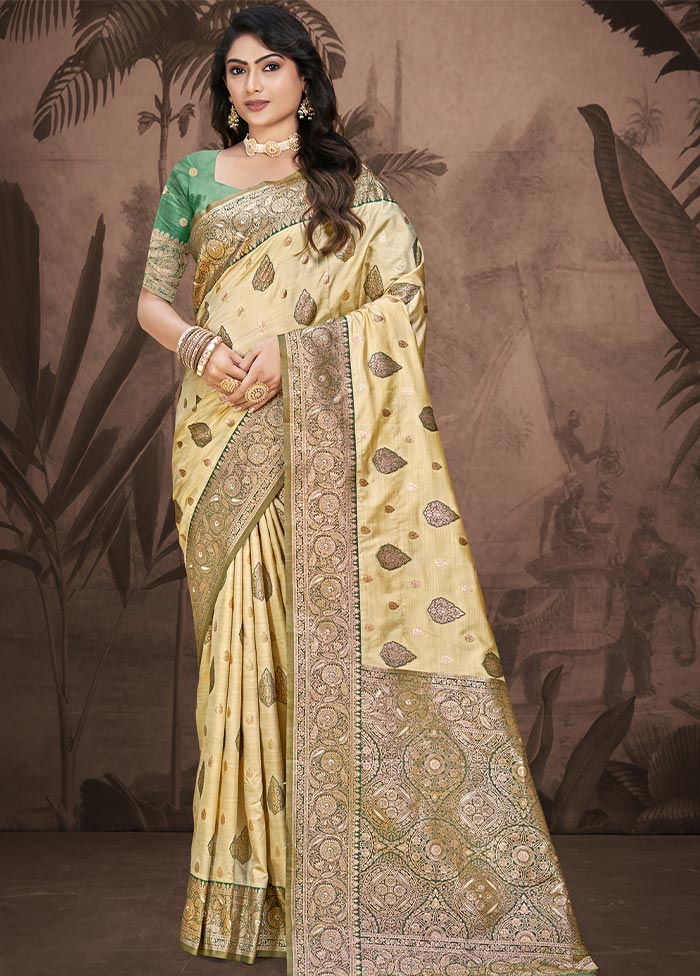 Beige Dupion Silk Saree With Blouse Piece