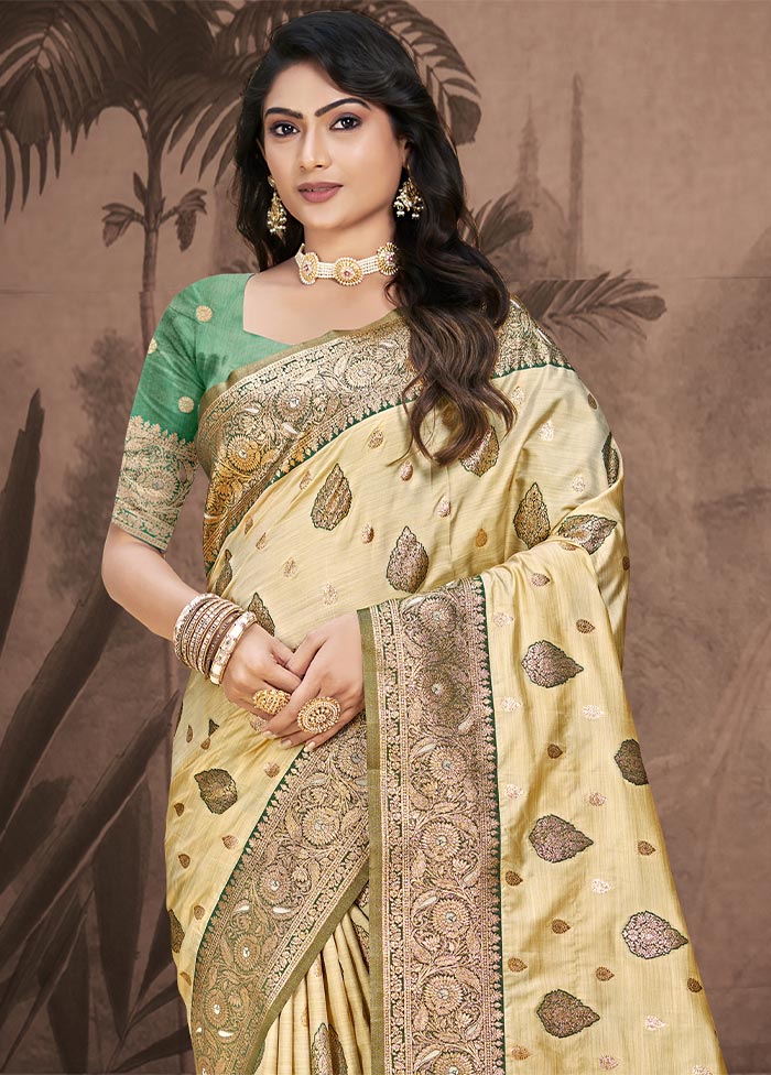 Beige Dupion Silk Saree With Blouse Piece