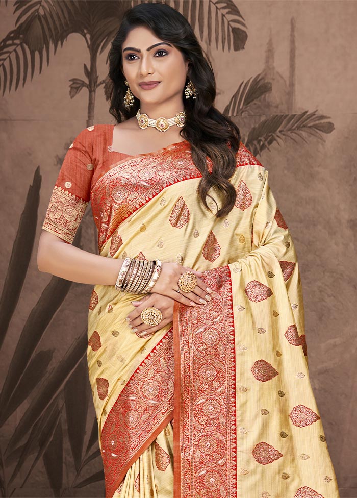 Beige Dupion Silk Saree With Blouse Piece