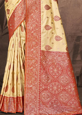 Beige Dupion Silk Saree With Blouse Piece