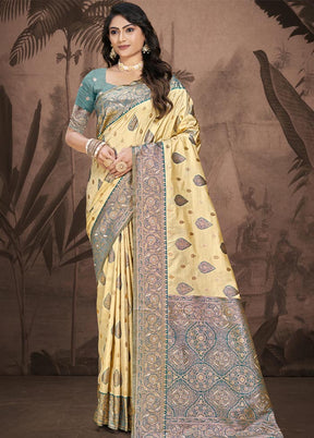 Beige Dupion Silk Saree With Blouse Piece