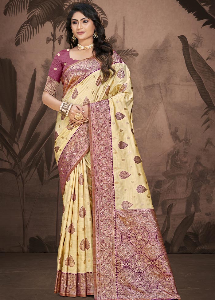 Beige Dupion Silk Saree With Blouse Piece