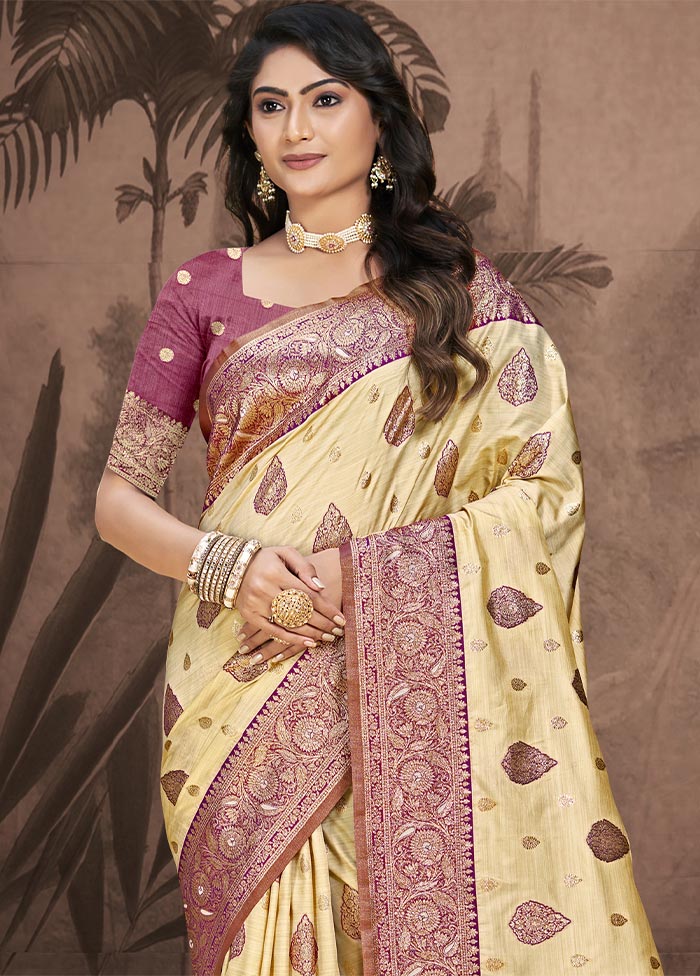 Beige Dupion Silk Saree With Blouse Piece