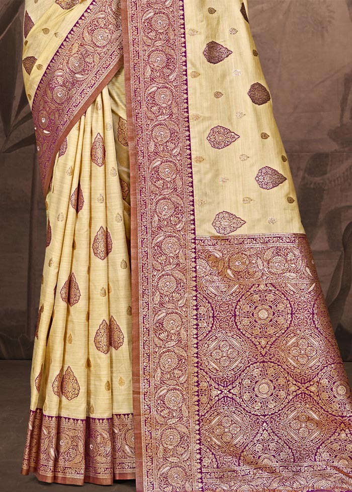 Beige Dupion Silk Saree With Blouse Piece