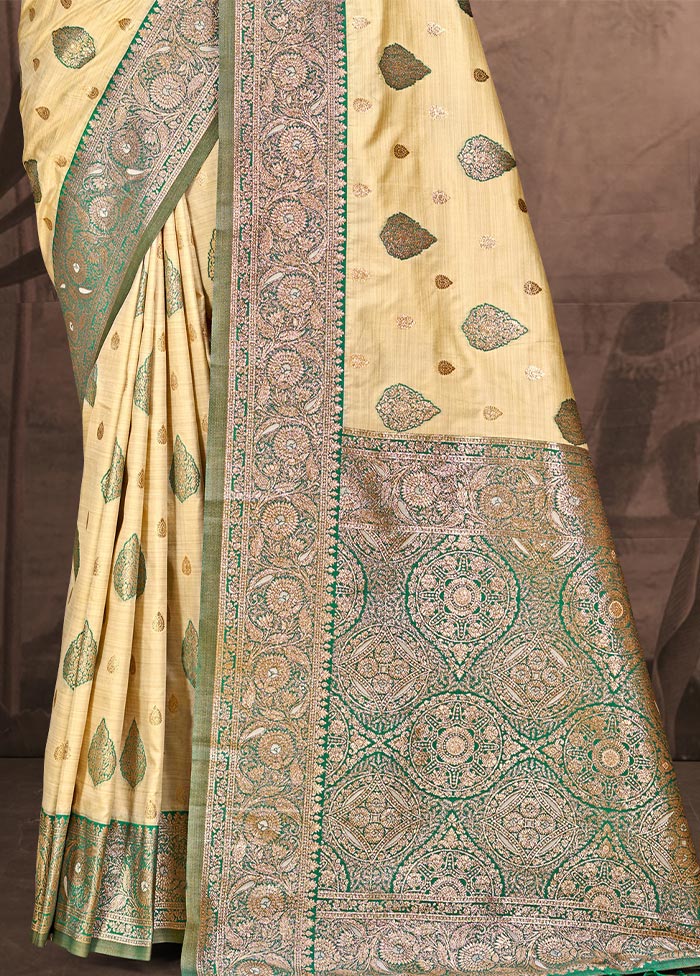 Beige Dupion Silk Saree With Blouse Piece