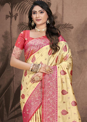 Beige Dupion Silk Saree With Blouse Piece