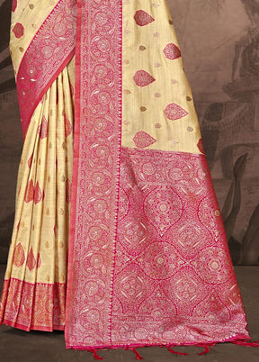 Beige Dupion Silk Saree With Blouse Piece