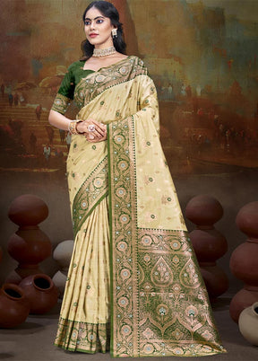 Beige Dupion Silk Saree With Blouse Piece