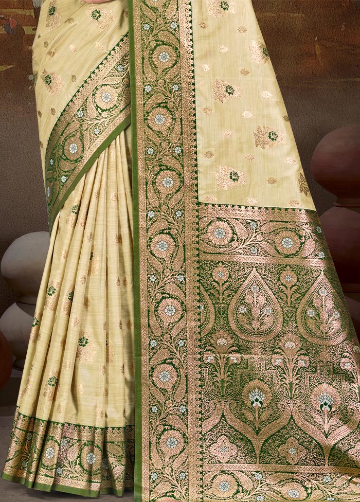 Beige Dupion Silk Saree With Blouse Piece